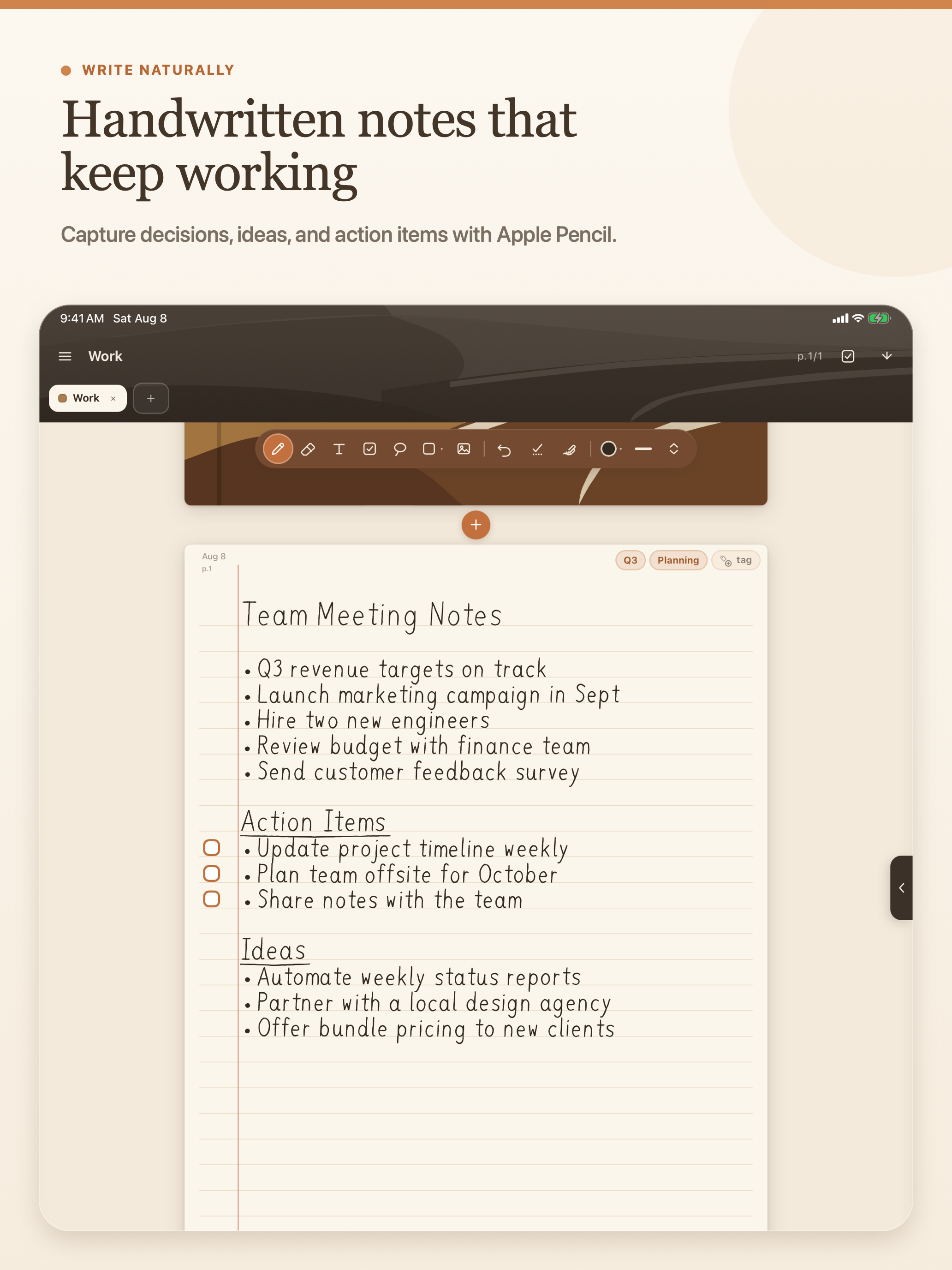 Handwritten meeting notes in Inkline