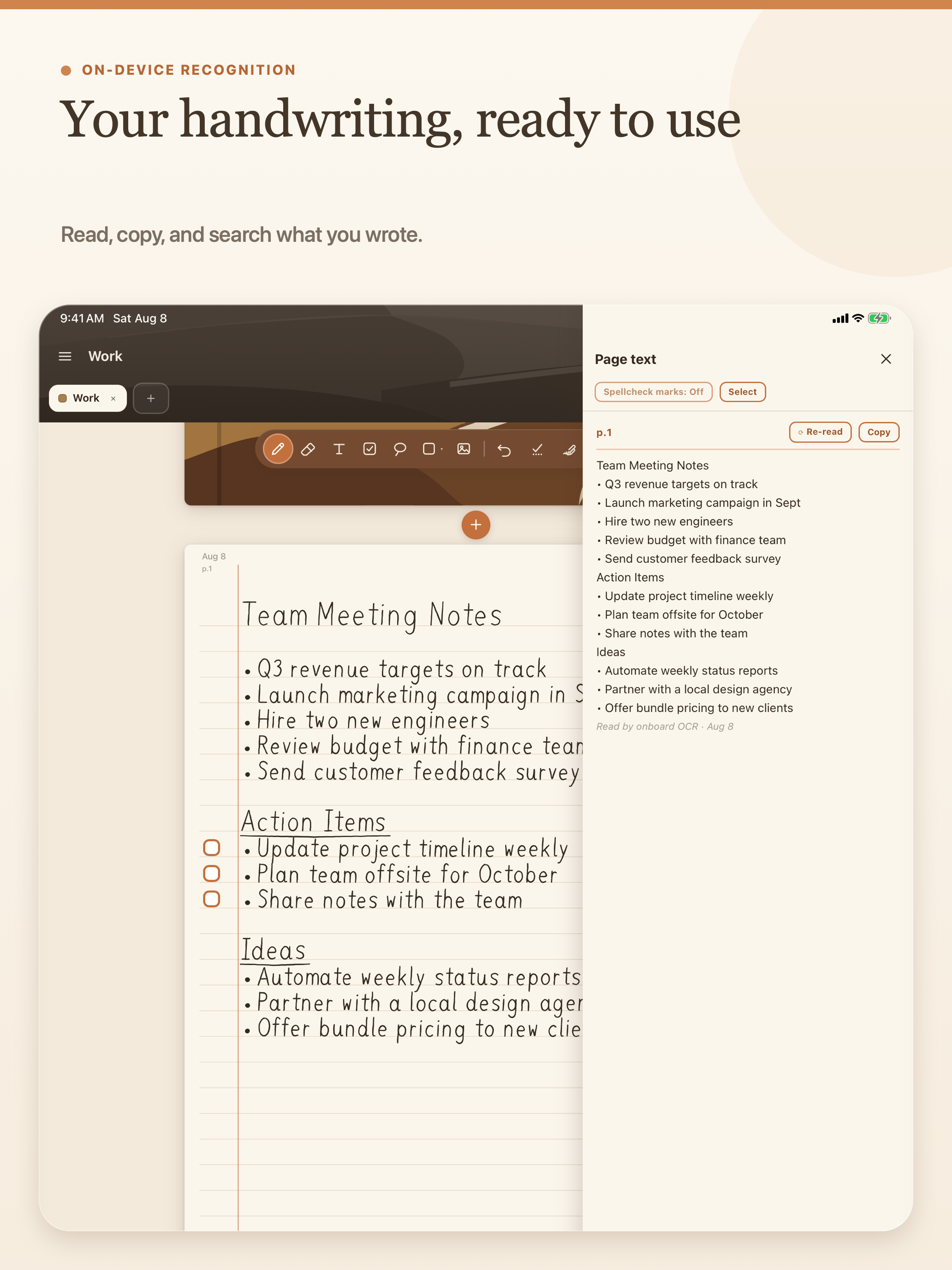 Recognized handwriting in Inkline